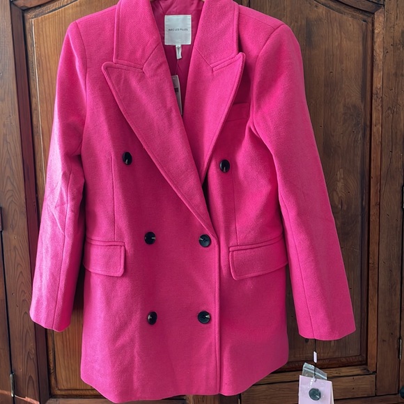 NWT AVEC LE FILLES DOUBLE BREASTED HOT PINK WOOL “FEEL” COAT. SIZE M. - Picture 10 of 16